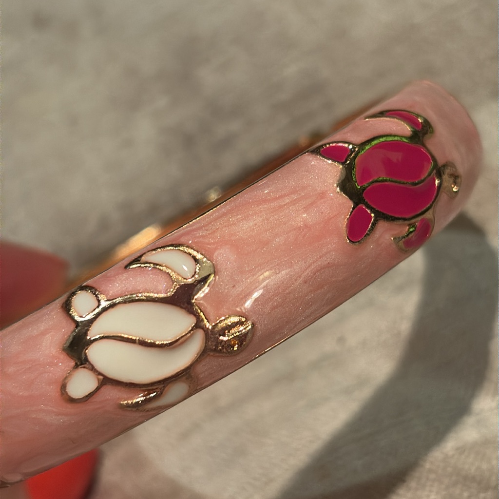 Jiu Long Xing Gold And Pink Floral Enamel Bracelet 6-7”